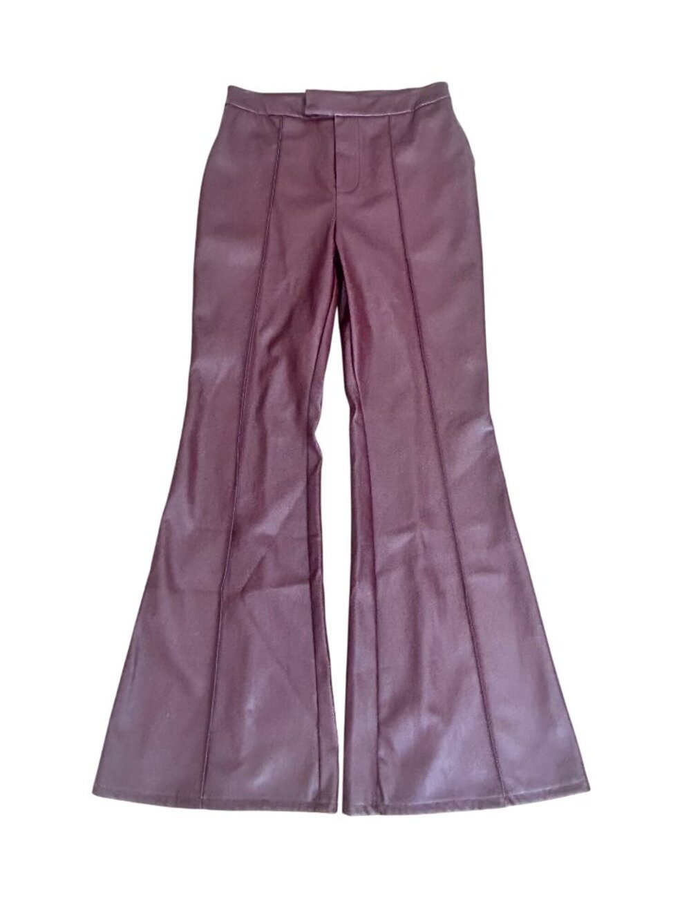 7 For All Mankind Womens Faux Leather Flared Pants Wine Color Medium